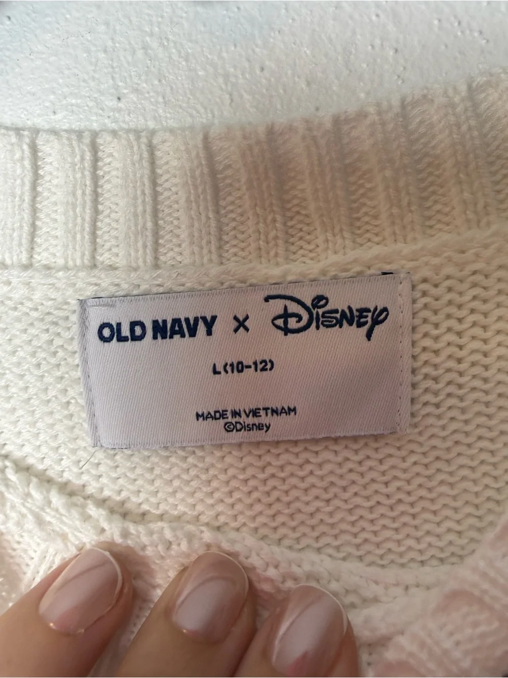 Old Navy White Crewneck Sweater with Red Minnie Bow Accent